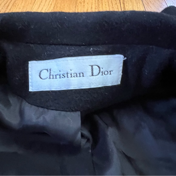 DIOR Vintage LORO PIANA Sz 6 Womens Lambswool Black Gold Pea Trench Coat - Picture 9 of 12